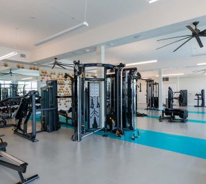 Fitness center with work equipment